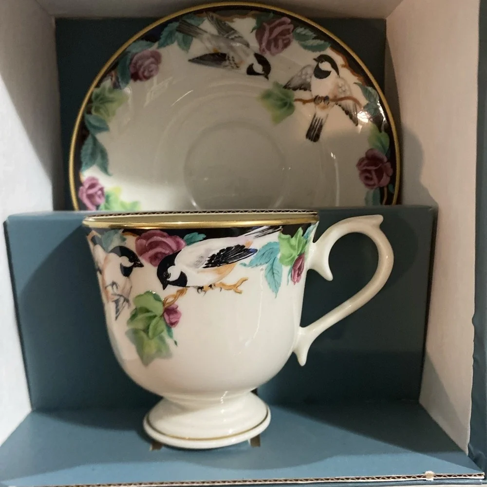Vintage Lenox Birds of America Collection Cup & Saucer‎ Chickadee 1993 Rare